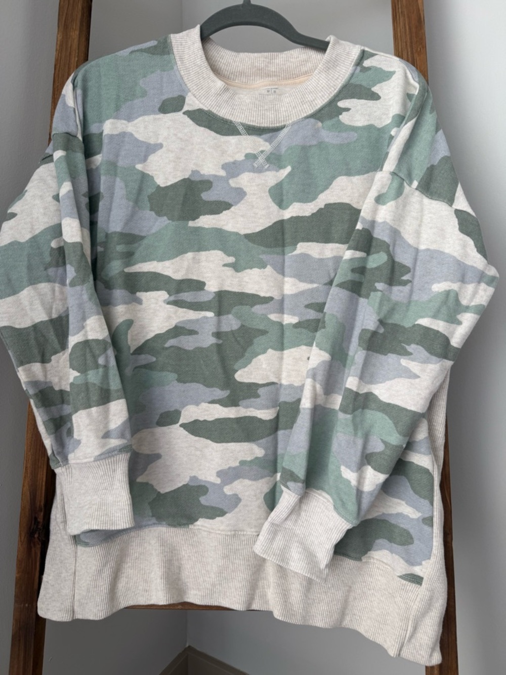Camo Print Crewneck Sweatshirt in Sage & Cream
